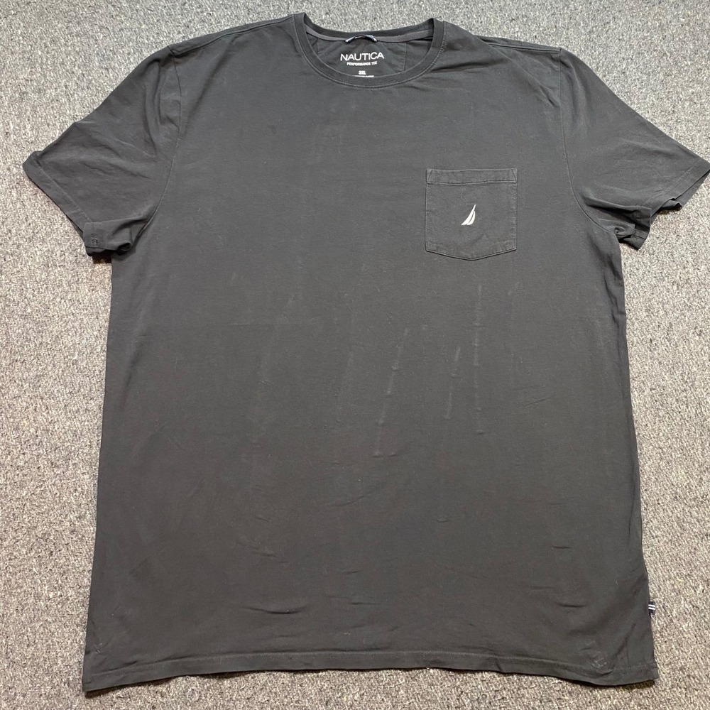 Nautica Performance Tee Sz 3XL Mens Black Skater Nautical Embroidered Pocket Tee